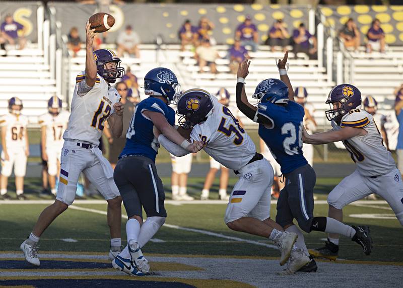 Sherrard’s Holland Anderson fires a pass against Newman Saturday, Sept. 2, 2023 in a game at Sterling High School.