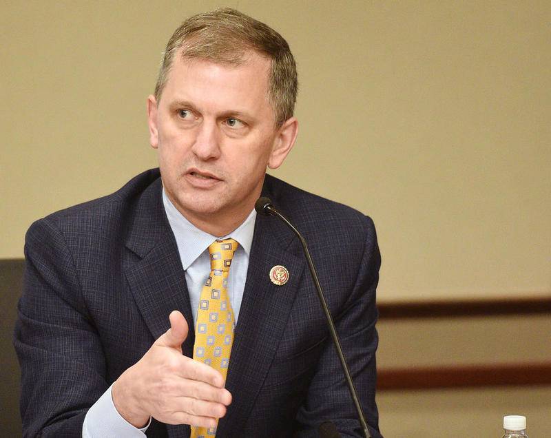 U.S. Rep. Sean Casten, D-Downers Grove, talks during a roundtable discussion Monday at Edward Hospital in Naperville regarding the coronavirus outbreak and how local health care officials are responding.