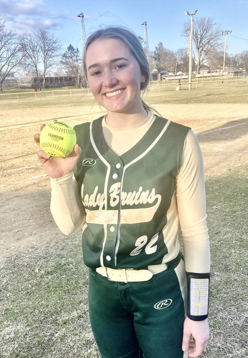 St. Bede's Ella Hermes pitched a five-inning no-hitter in a 15-0 win over Hall Monday. She struck out 15.