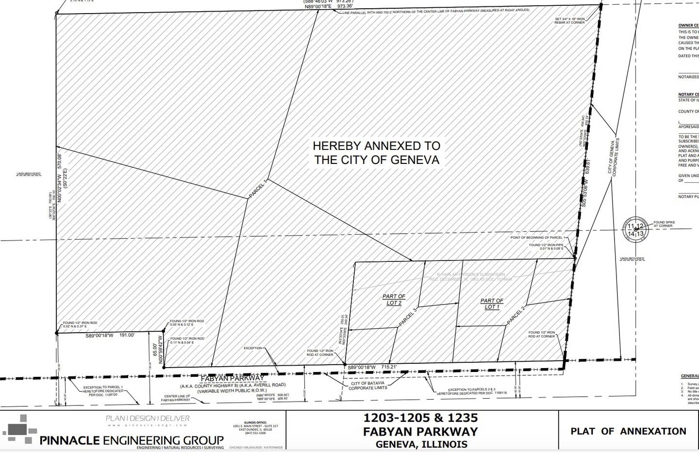 The Geneva City Council approved the annexation of 13.42 acres to be developed as an industrial warehouse on the north side of Fabyan Parkway, west of Kirk Road.