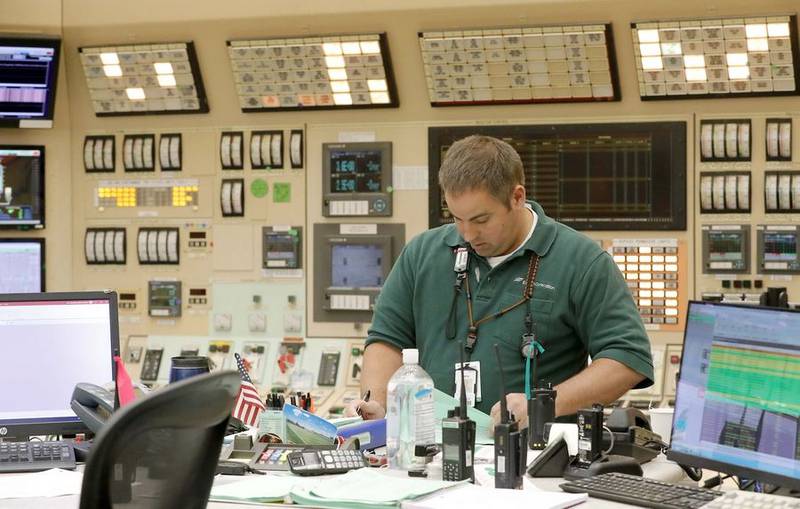 Reactor operator Kurt Bielefeldt looks over things in the control room at the Byron Generating Station Tuesday, Oct. 17, 2023, in Byron.