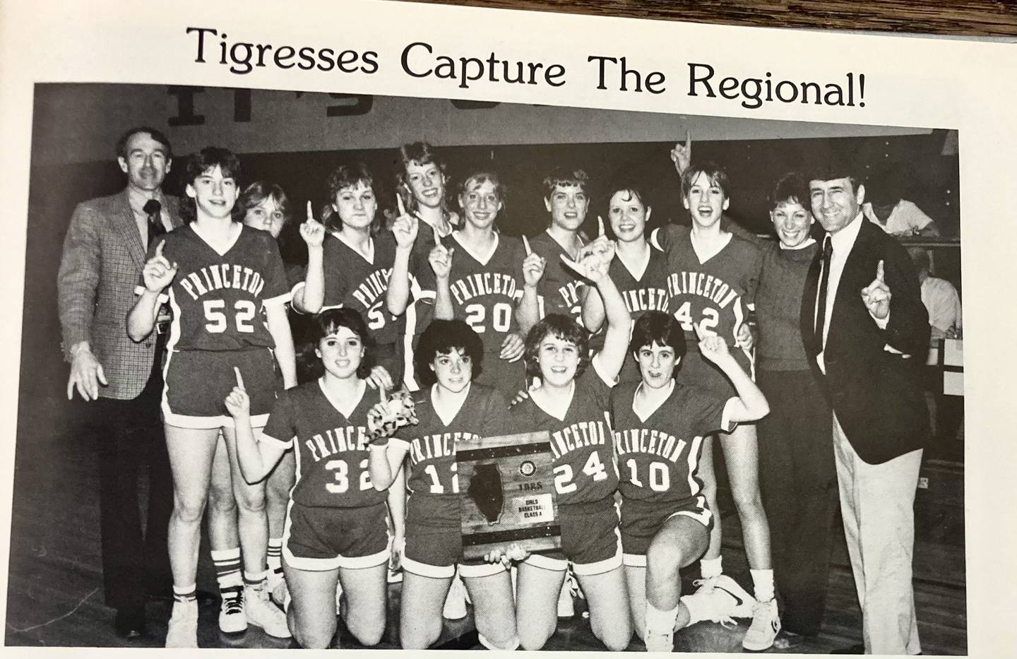 The 1984-85 Princeton girls basketball team won a regional championship. Team members were  Darla Anderson, Amy Gelsomino, Melissa Gibbs, Lisa Larkin, Dawn Larson, Ann Maller, Angie Noble, Julie Post, Rachel Robinson, Amy Smith, Brenda Shriver, Kristi Weber and coach John Smith.