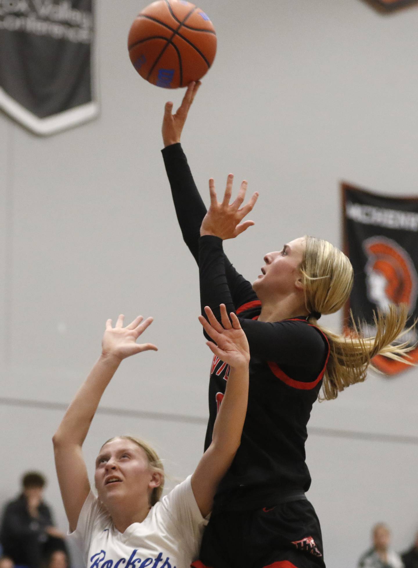 Huntley's Anna Campanelli shoots the ball over Burlington Central's Ashley Waslo during a Fox Valley Conference girls basketball game on Friday, Dec. 15, 2023, at Burlington Central High School.