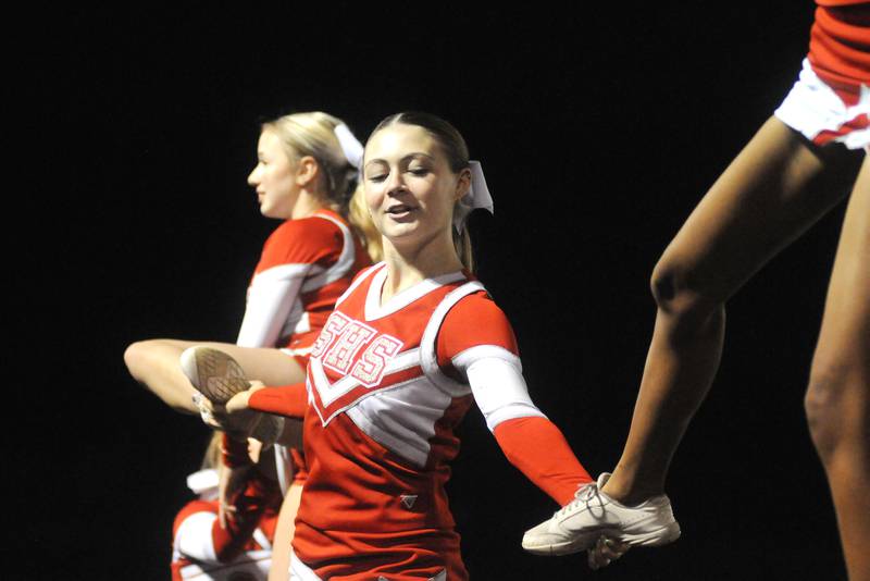 Breanna Perrotta cheers during the Streator home football game against Herscher at Doug Dieken Stadium on Friday, Sept. 22, 2023.