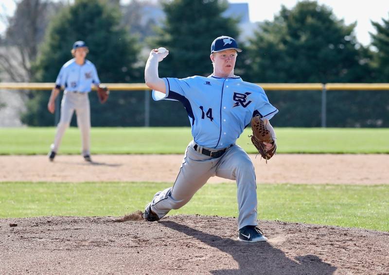 Bureau Valley's Bryce Helms makes his pitch Monday against Amboy.