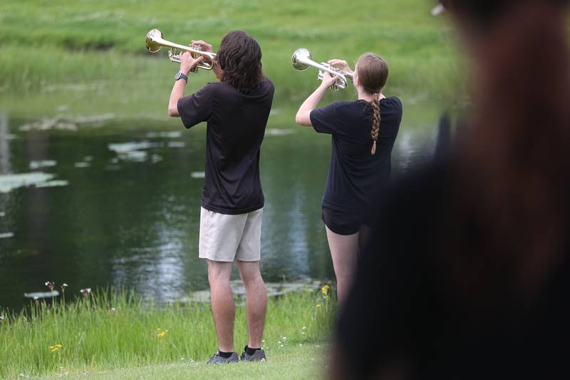 Students from Plainfield Central play Taps at Plainfield’s Memorial Day and Ceremony event on Monday, May 27, 2024.