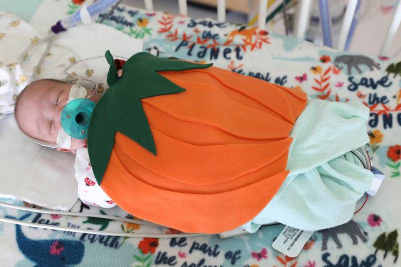 JoAnn Gorsline, a Neonatal Intensive Care Unit nurse at Mercyhealth’s Javon Bea Hospital–Riverside in Rockford, made more than 50 costumes for babies who stay in the NICU at Mercyhealth in the month of October.