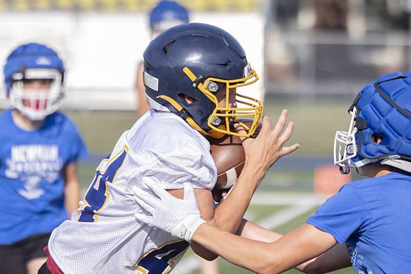 Sterling football works against Newman during 7 on 7 drills Thursday, July 20, 2023 at Sterling High School.