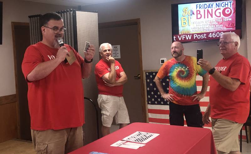 Ben Keefe, commander at the McHenry VFW Post 4600, reads off the name pulled and card picked for the posts weekly Queen of Hearts game on Tuesday, Aug. 27, 2024. Keefe died early Monday morning.