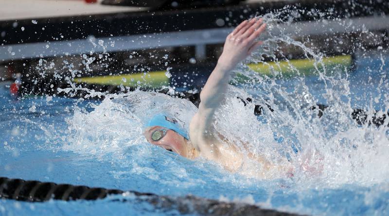 Max Goettsch of Naperville Central competes in the Boys 100 Yard Freestyle during the IHSA Boys state swim finals Saturday February 25, 2023 in Westmont.