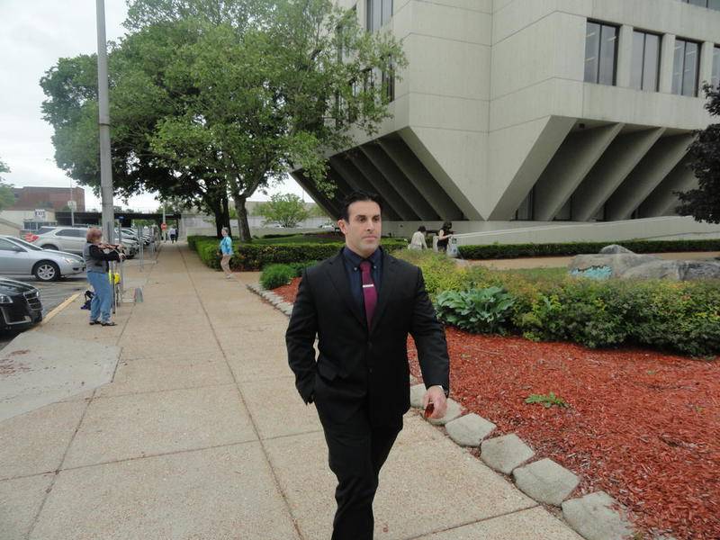 Joliet police officer Nicholas Crowley, 37, leaves the Will County Courthouse Tuesday, May 22, 2018, after Judge Daniel Kennedy delivered a not guilty verdict for the officer's reckless discharge case.