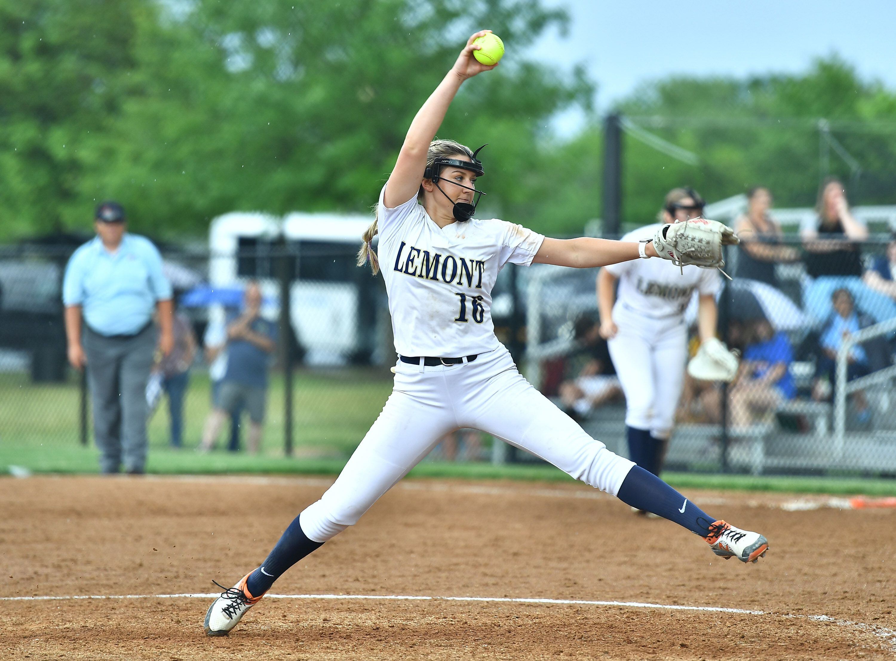 Lemont senior Sage Mardjetko winds up for a pitch during the Lemont Class 3A sectional semifinal game against Joliet Catholic Academy on Wednesday at Lemont.