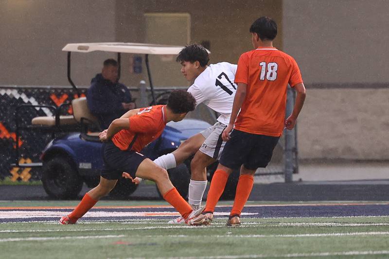 Joliet West’s Jason Duong scores a late goal against Romeoville on Wednesday, Oct. 11, 2023 in Romeoville.