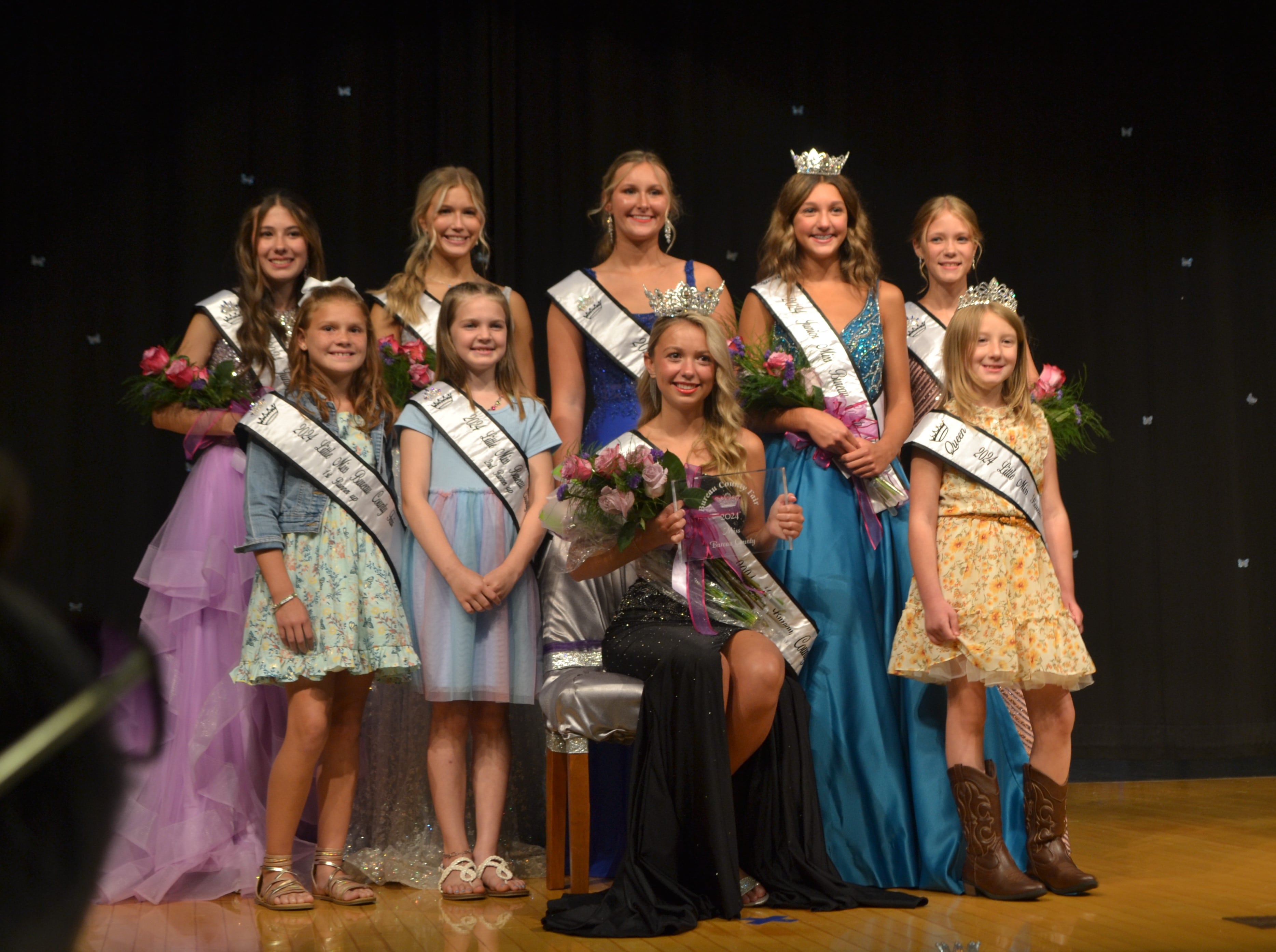 Bureau County Fair pageant contestants pose Sunday, July 28, 2024, for a group photo at Bureau Valley High School.