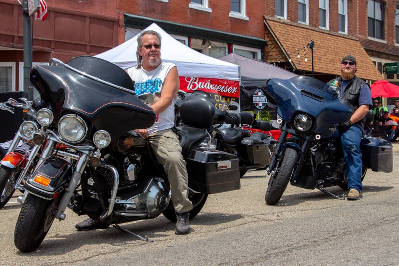 Lloyd Littlejohn (left) and Dan Casey (right) participate in the Illinois Motorcycle Freedom Run on Saturday, June 15, 2024, in Marseilles.