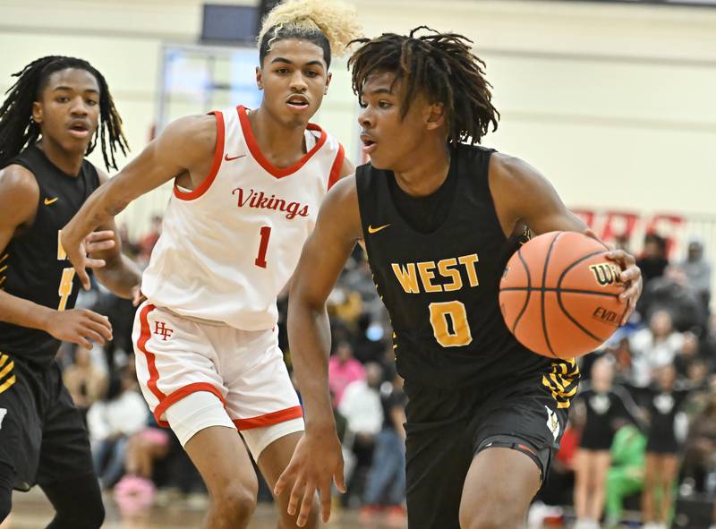 Joliet West's Aamir Shannon in action during the Class 4A sectional semifinal against Homewood Flossmoor at Rich Township on Tuesday, Feb. 27, 2024, at Richton Park. (Dean Reid for Shaw Local News Network)