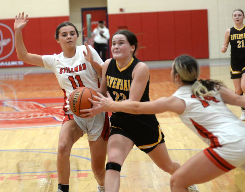Riverdale's Jillian Murray (23) drives to the basket against Stillman Valley on Tuesday. Feb. 20, 2024 at the 2A Oregon Sectional held at the Blackhawk Center at Oregon High School. The Rams' season ended with a 57-34 loss to the Cardinals.