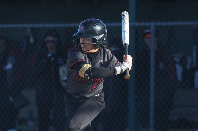 Bolingbrook’s Karina Choi locks in on a pitch against Plainfield Central on Wednesday, March 20, 2024.