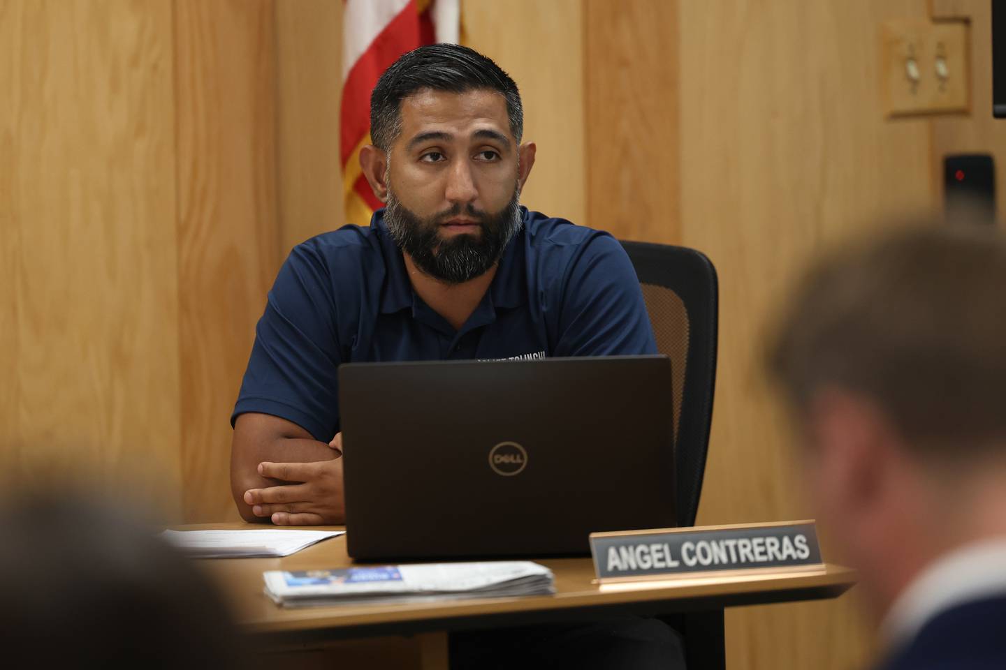 Angel Contreras speaks at the Joliet Township meeting on Tuesday, July 11th, 2023 in Joliet.