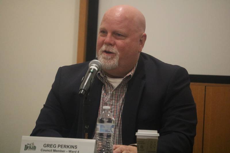 Fourth Ward Alderman Greg Perkins speaks at the Feb. 12, 2024 meeting of the DeKalb City Council.