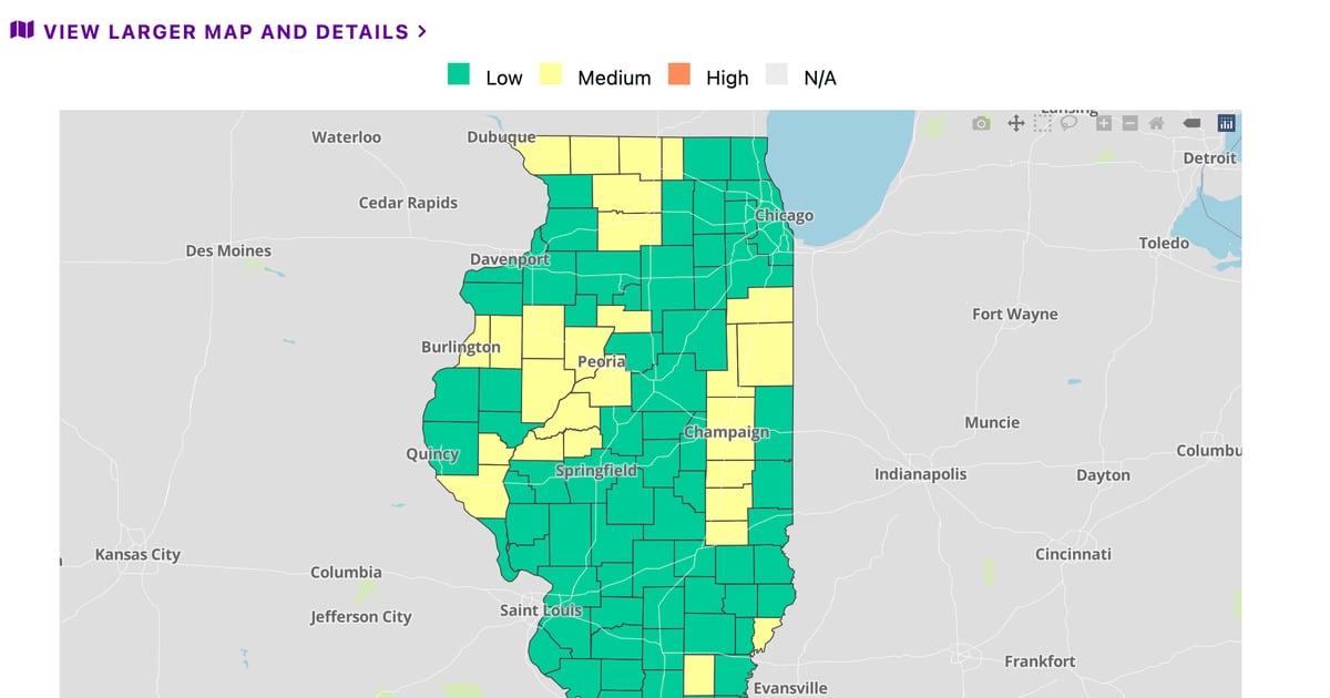 IDPH: Illinois back to 0 counties at “high” COVID-19 risk; 31 at “medium” risk