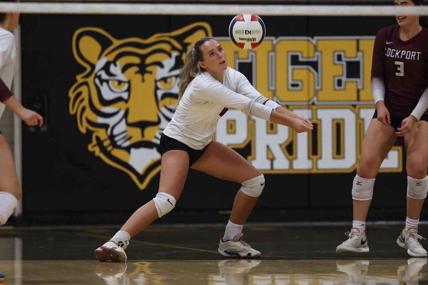 Lockport’s Mikayla Marshall receives the serve against Joliet West on Wednesday, Sept. 18, 2024 in Joliet.