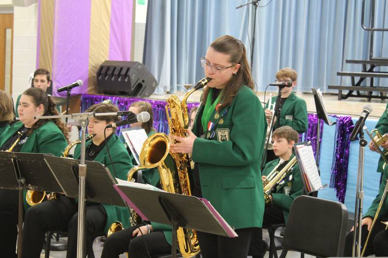 The Prairie Grove Junior High Jazz Band performs at the school's fine arts night Wednesday.