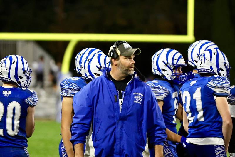 Princeton coach Ryan Pearson recorded his 100th career win with Friday's 57-20 win over Mercer County at Bryant Field.