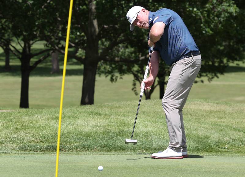 David Paeglow, head golf pro at Kishwaukee Country Club, putts on the 18th green Thursday, June 6, 2024, at the country club in DeKalb. Paeglow will be competing in the U.S. Senior Open later this month.