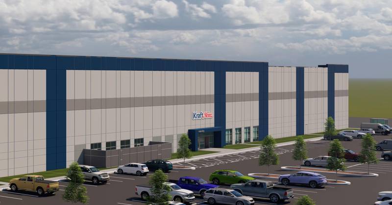 An illustration of a 775,000 square-foot Kraft Heinz distribution facility the company announced on Thursday, July 13, 20923. Once built, the facility is expected to bring more than 150 jobs to DeKalb and the surrounding region, officials said.