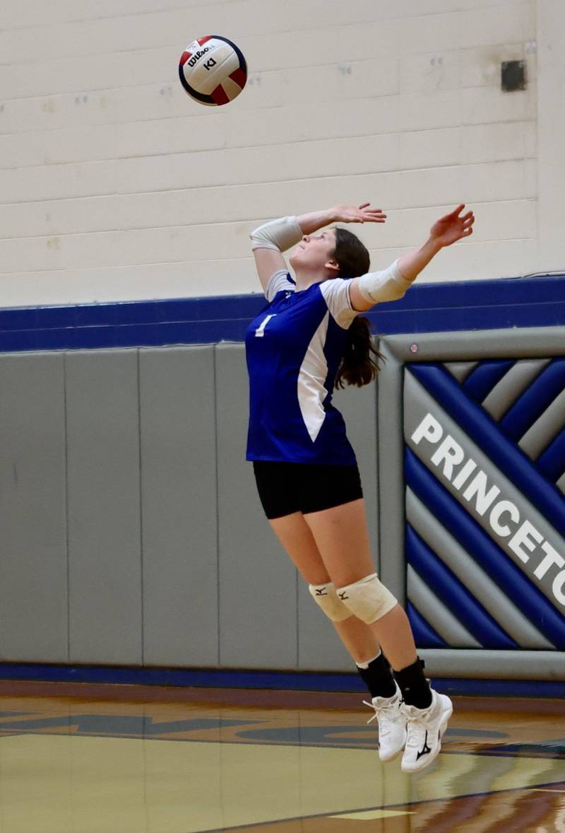 Princeton's Keely Lawson delivers a serve Tuesday night at Prouty Gym.