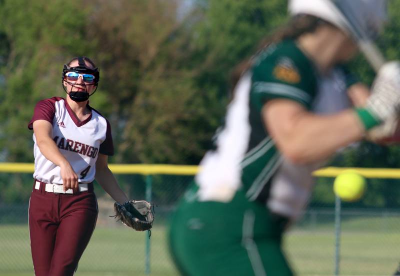 Marengo’s Jozsa Christiansen delivers against North Boone in IHSA Softball Class 2A Regional Championship action at Marengo Friday.