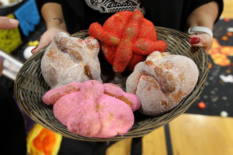 Pan de muerto is a type of bread left on an altar for loved ones and was featured during the Dia de los Muertos, Day of the Dead event at Stanton Middle School on November 4th in Fox Lake. The event was sponsored by the Bilingual Parents Advisory Committee (BPAC) from School Districts 114,124 and 37.
Photo by Candace H. Johnson for Shaw Local News Network