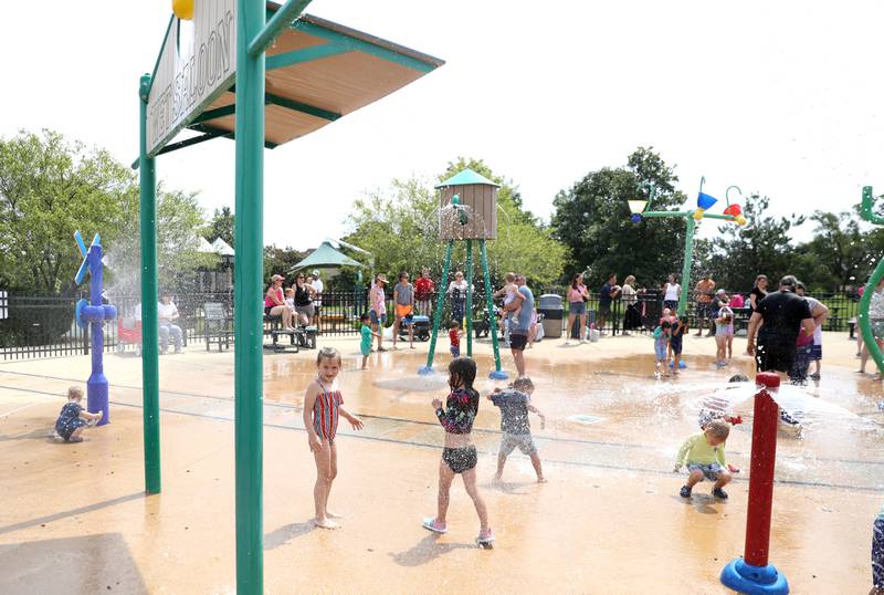 Children stay cool at the Maryknoll Splash Park in Glen Ellyn on Saturday, June 15, 2024.