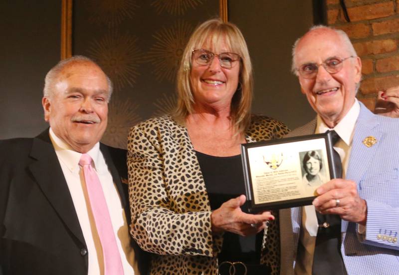 Rick Sipovic, Rhonda Morel and Lanny Slevin pose for a photo during the Illinois Valley Sports Hall of Fame awards banquet on Thursday, June 6, 2024 at the Auditorium Ballroom in La Salle.