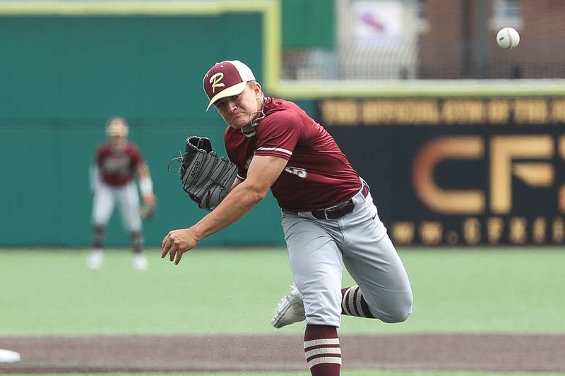 Morris’ Cody DelFavero delivers a pitch against Highland in the IHSA Class 3A 3rd place game on Saturday June 8, 2024 Duly Health and Care Field in Joliet.