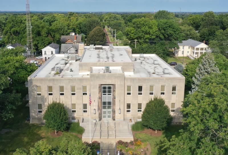 An aerial view of the Bureau County Courthouse on Tuesday, Aug. 20, 2024 in Princeton.