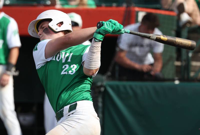 Providence Catholic's Blake Jenner takes a cut during their Class 4A state semifinal win over Edwardsville Friday, June 7, 2024, at Duly Health and Care Field in Joliet.