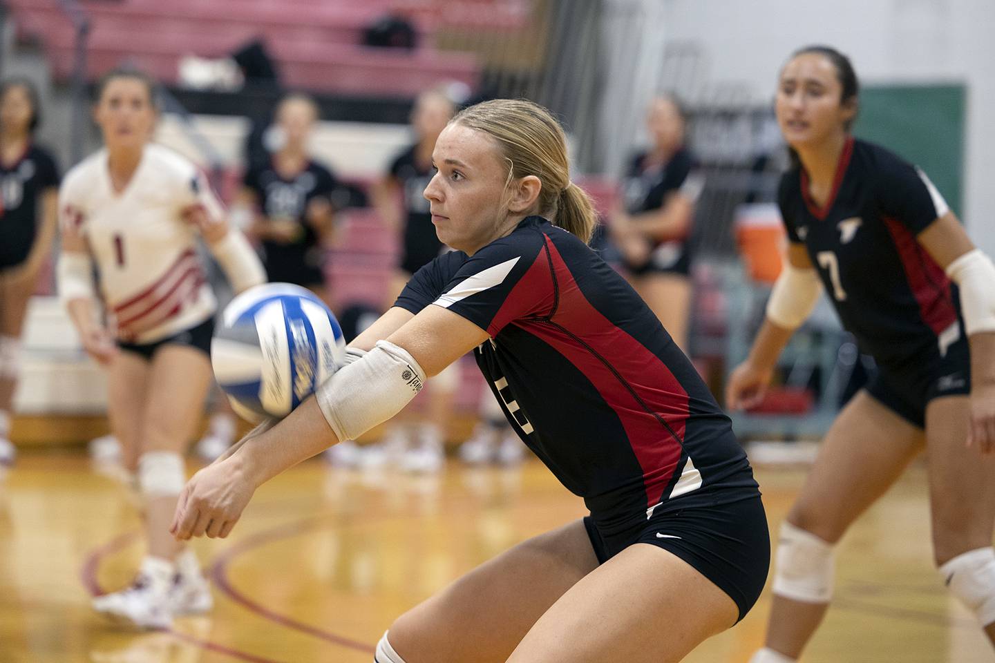 Sauk Valley’s Jess Johns makes a pass against Highland Tuesday, Sept. 17, 2024.