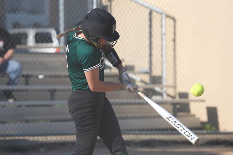 Plainfield Central’s Jamie Crawford connects for a single against Joliet West on Wednesday, May 15, 2024 in Joliet.