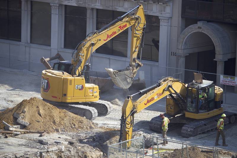 A construction crew tearing up the ground on Monday Sept. 16, 2024, near Chicago Street in Joliet.