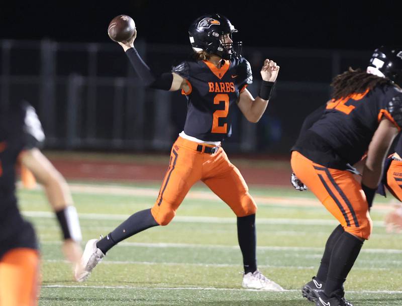 DeKalb's Cole Latimer throws a pass during their game against Sandburg Friday, Sept. 8, 2023, at DeKalb High School.