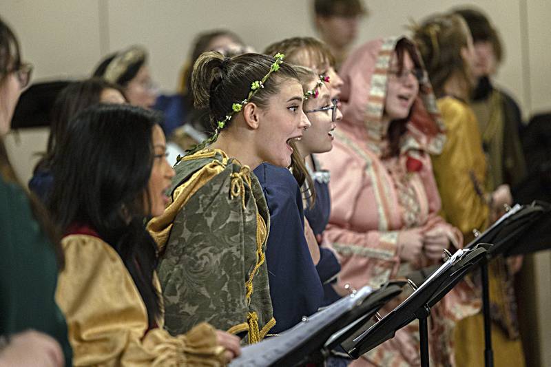 The Dixon High School Madrigal choir kicks off act 2 Thursday, Dec. 21, 2023 during their dinner at the Elks Club.