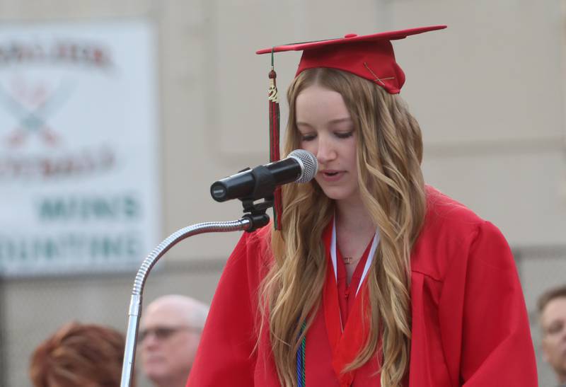 La Salle-Peru Township High School valedictorian Hailey Dzik delivers a speech during the 126th annual commencement graduation ceremony on Thursday, May 16, 2024 in Howard Fellows Stadium.