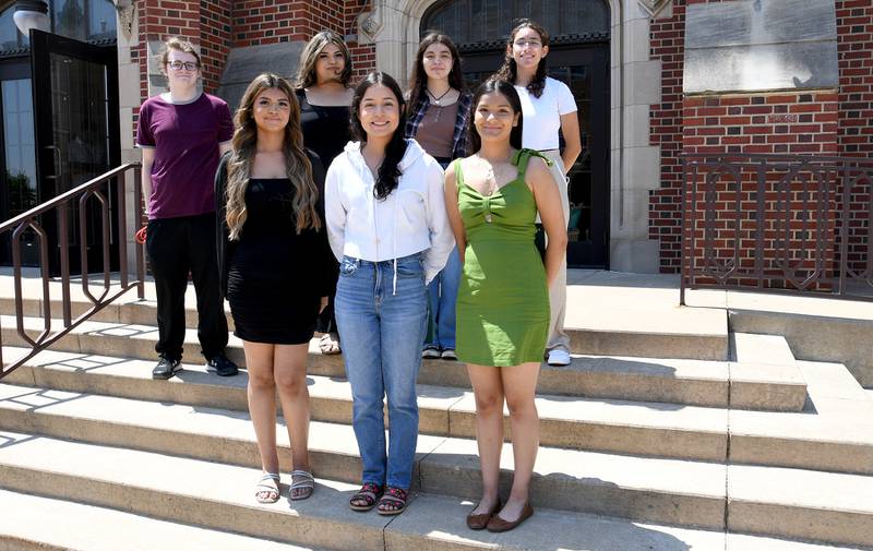 LPHS students being recognized for earning the State Seal of Biliteracy this year are Ruby Mondragon (front row, from left), Nancy Martinez, Anna Larios, Tanner Egbert (back row, from left), Judith Rodriguez, Amy Luaisa, and Anya De La Luz. Not photographed are Litzy Lopez and Aldo Perez.