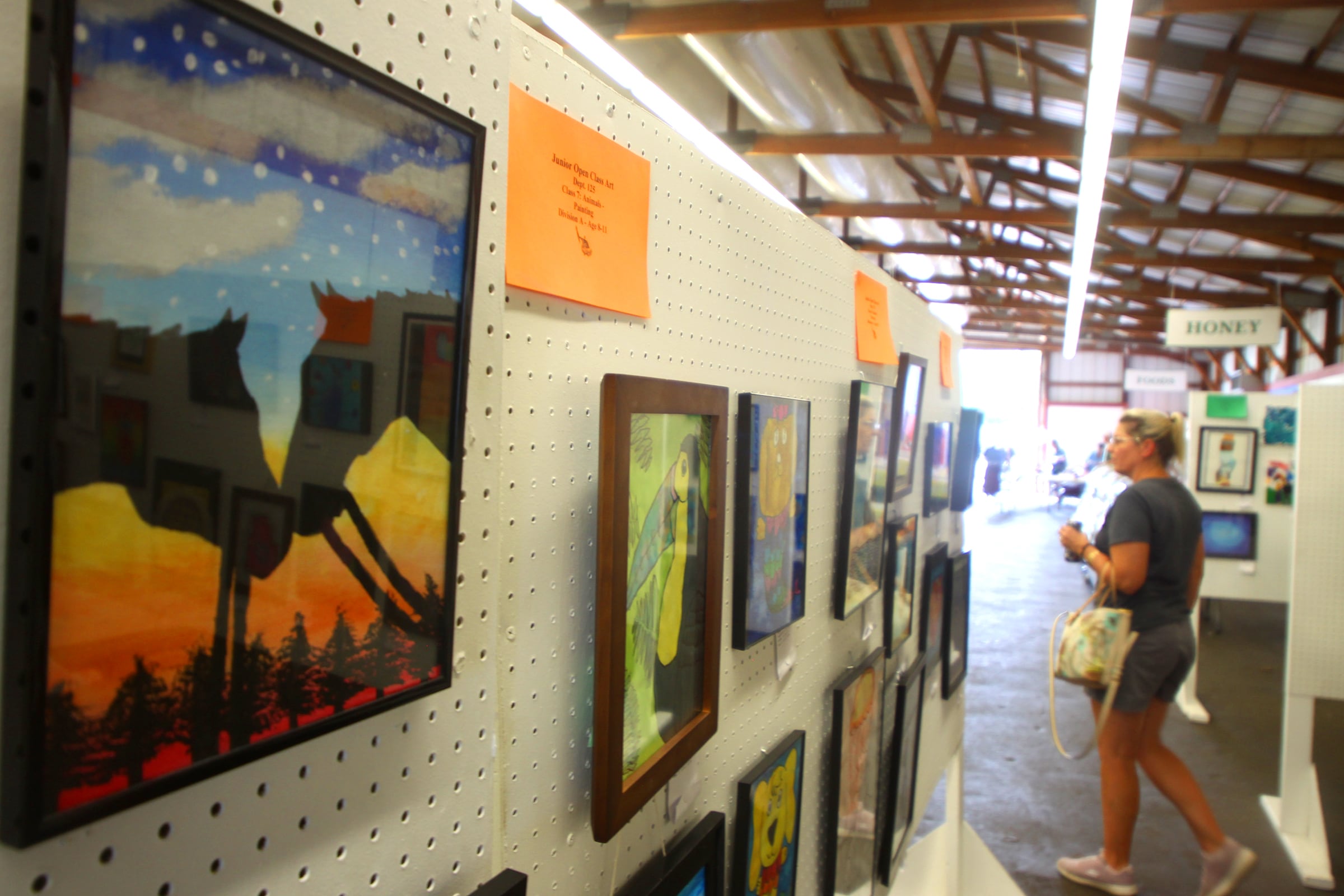 People peruse the artwork on display at the McHenry County Fair in Woodstock on Tuesday, July 30.