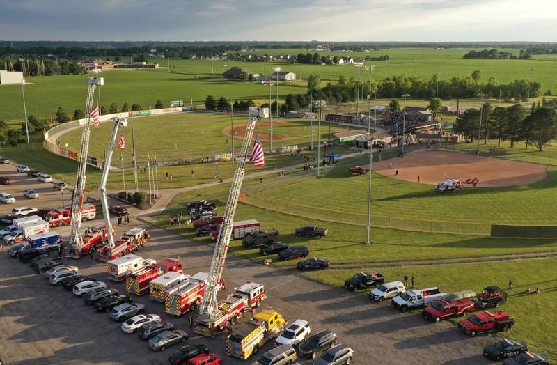 Fire trucks and OSF Life flight from all over the Illinois Valley were on hand during emergency first responder night at the Illinois Valley Pistol Shrimp game on Tuesday, June 11, 2024 in Peru.