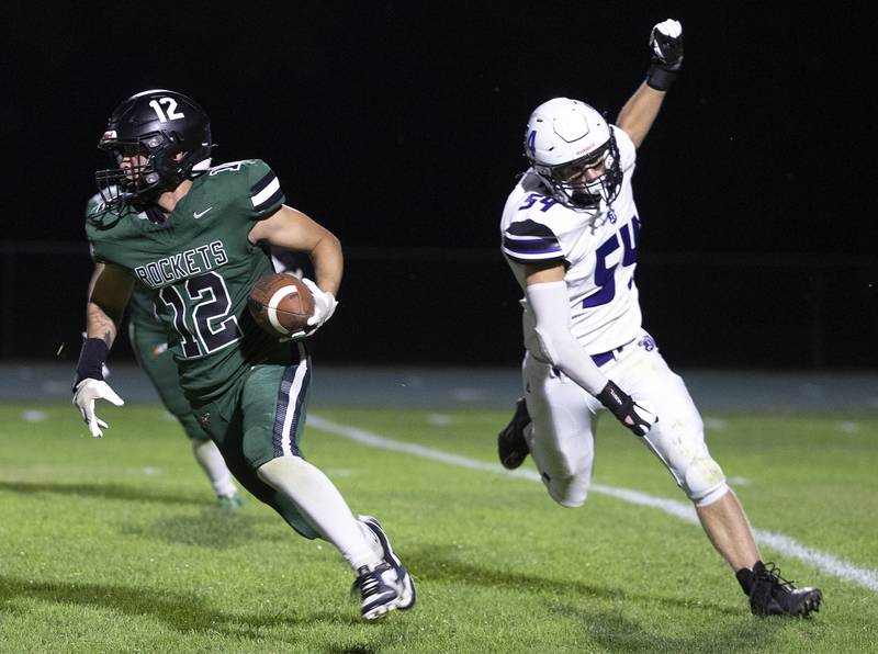 Rock Falls’ Austin Casteneda runs the ball against Dixon Friday, Sept. 13, 2024, at Hinders Field in Rock Falls.