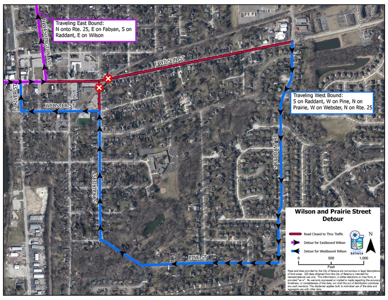 Batavia residents will have to use alternate routes following the closure of the Wilson Street and Prairie Street railroad crossings.