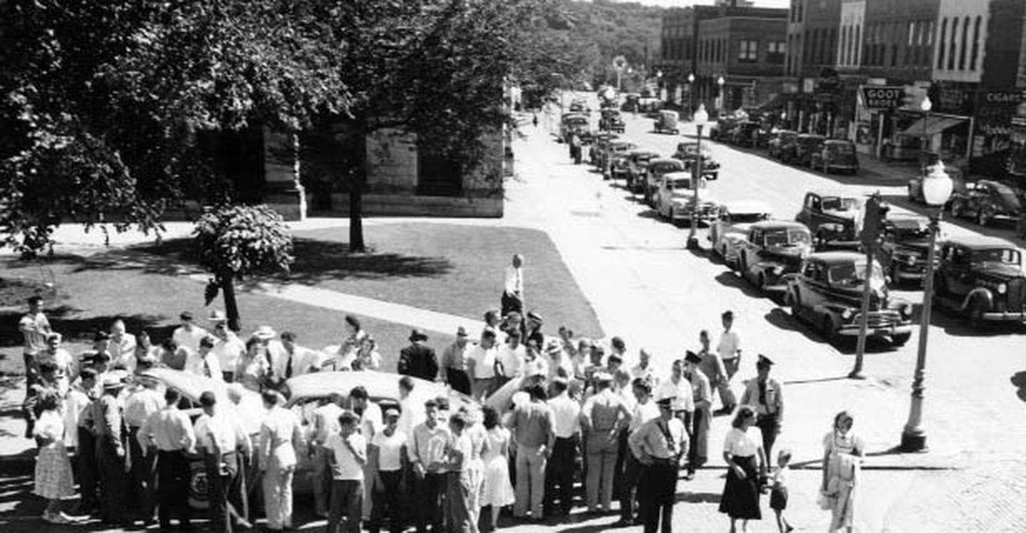 A Tucker automobile quickly drew a crowd in 1947 when it was parked near the old La Salle County courthouse in downtown Ottawa.